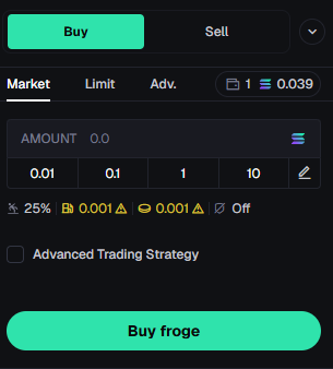 Axiom buy interface for trading Solana meme coins.