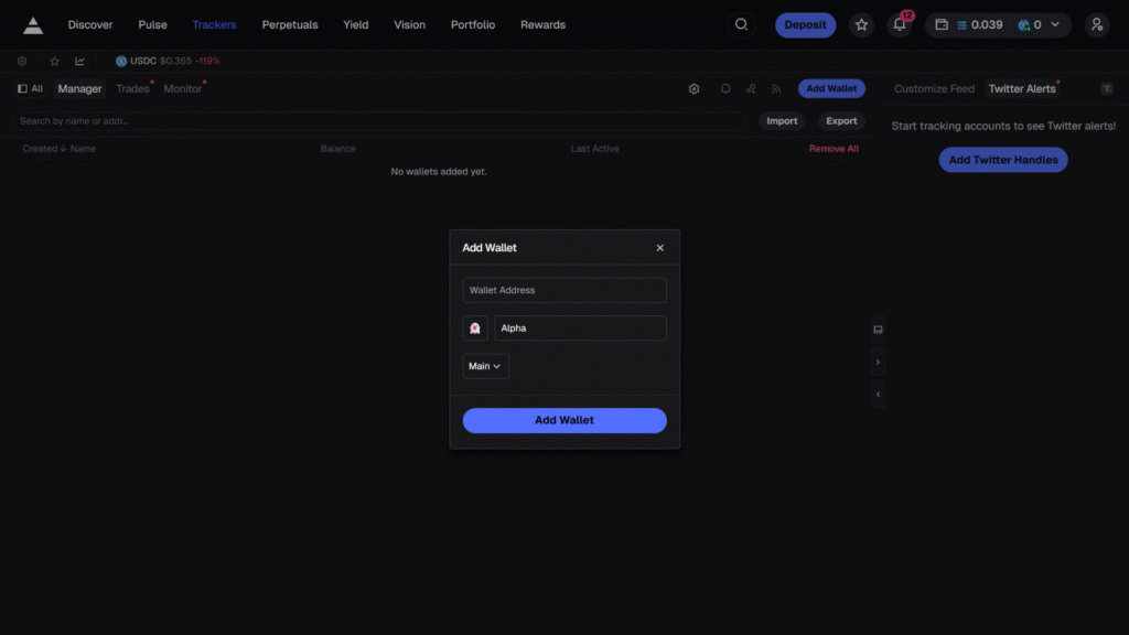 Axiom Wallet Tracker showing trading activity of top Solana meme coin wallets.