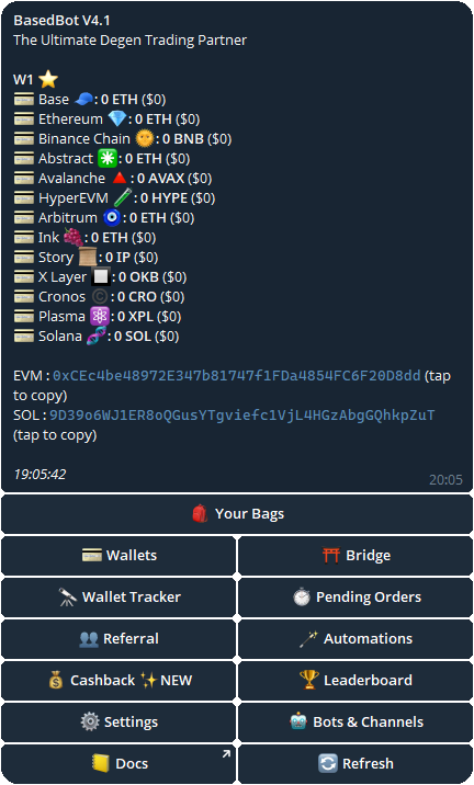 Based Bot Telegram interface for Solana meme coin trading.
