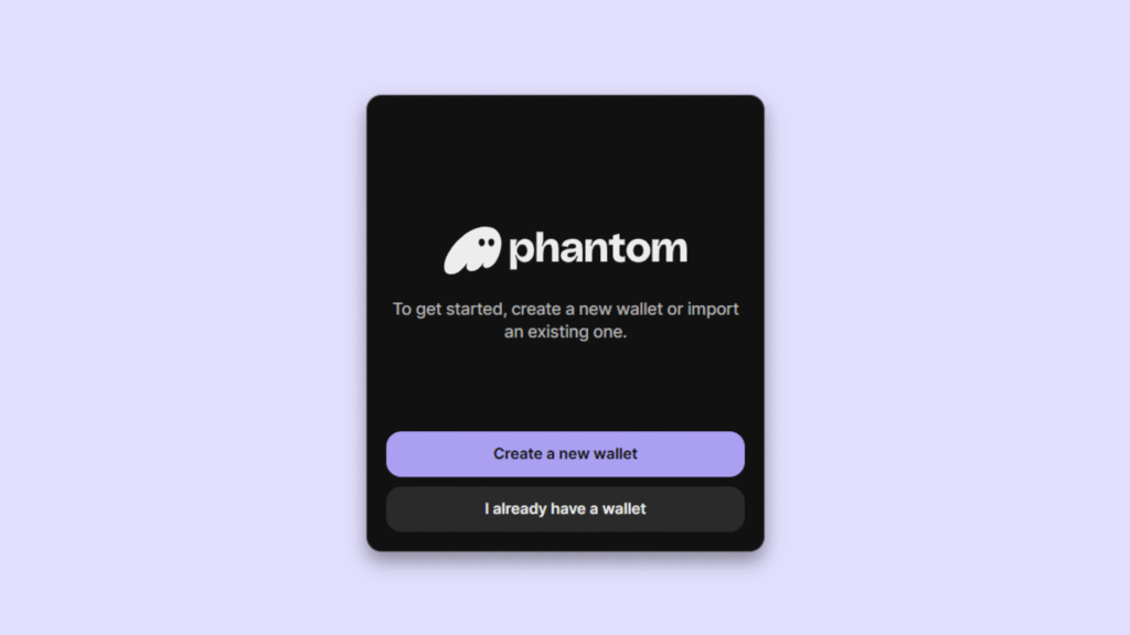 hantom wallet setup screen for creating a Solana wallet.