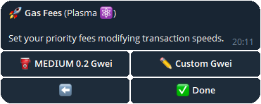 Based Bot gas fees settings menu showing recommended gas fees and options to adjust them