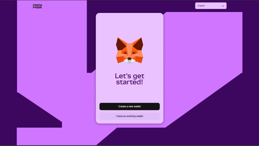 MetaMask setup screen showing options to create or import a wallet